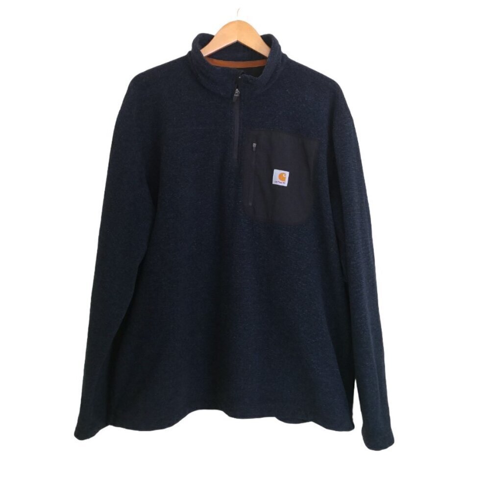 Carhartt‎ Men's 1/4 Zip Fleece Jacket Blue Tweed Size XL